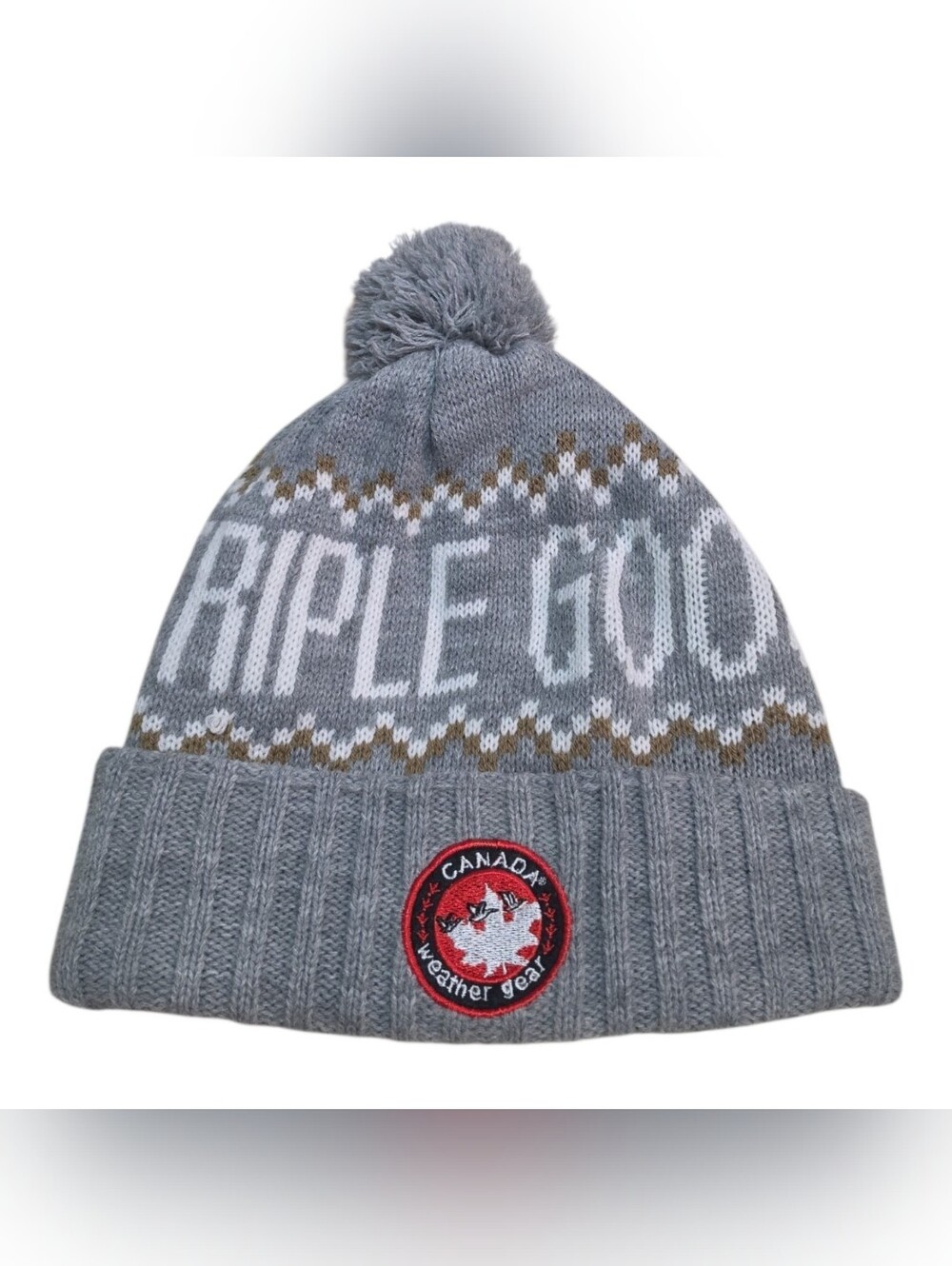 Canada Weather Gear Grey Pom Beanie - Triple Gold Knit